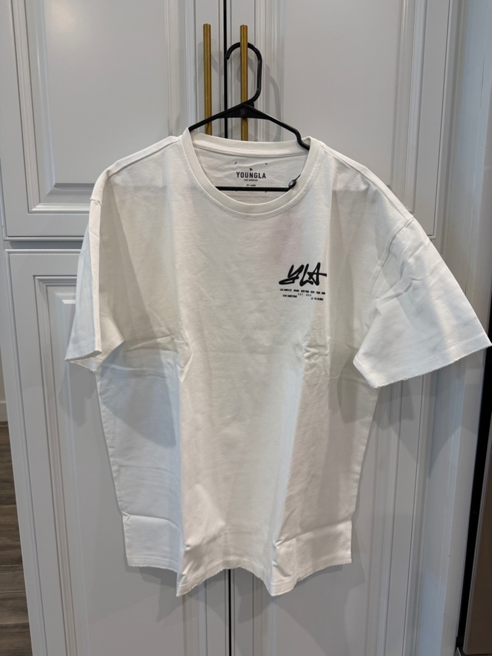 YoungLA White Short Sleeve Crewneck Tee with Black Chest Logo